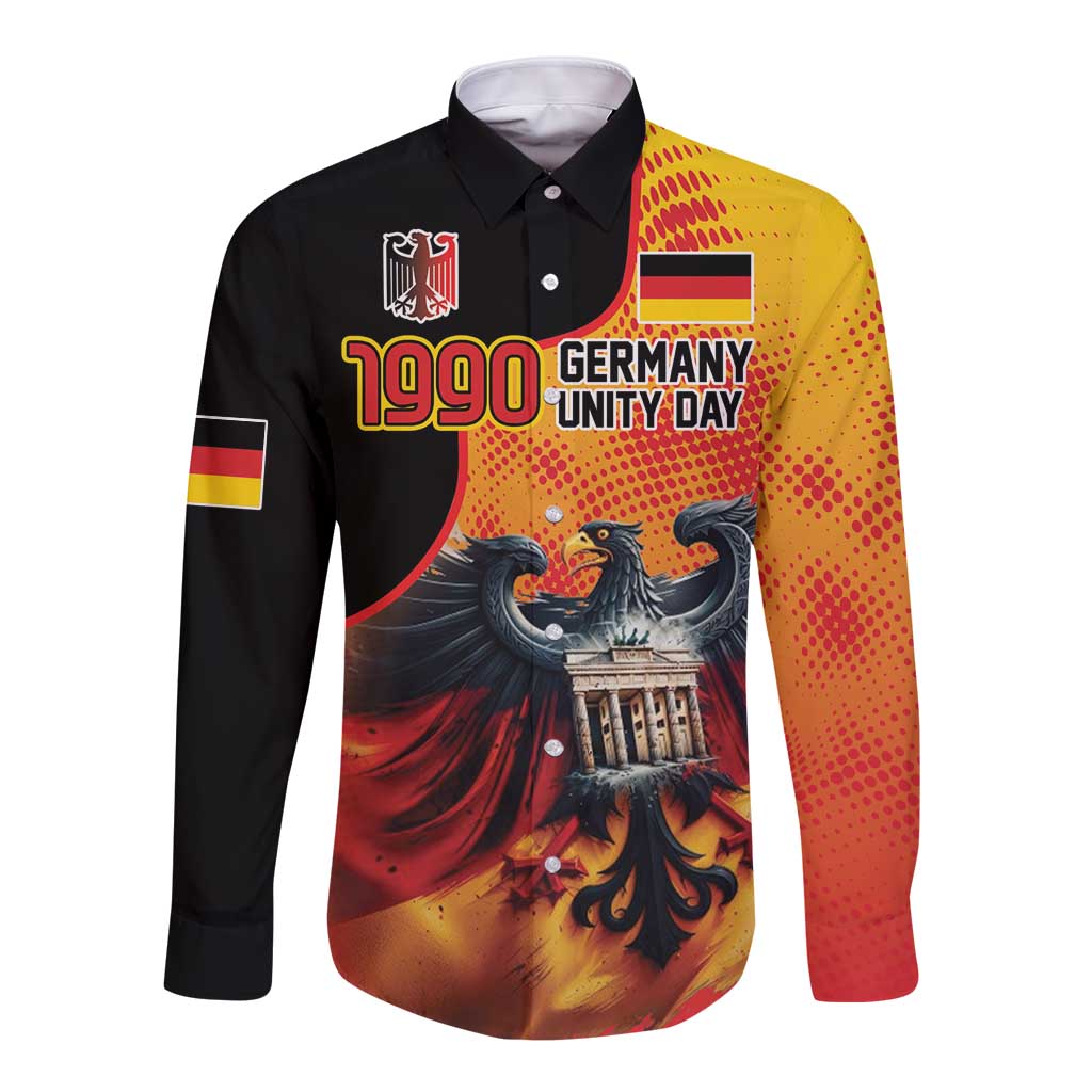 Black long sleeve button shirt with eagle graphic and '1990 Germany Unity Day' text