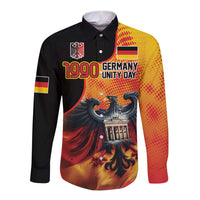 Black long sleeve button shirt with eagle graphic and '1990 Germany Unity Day' text