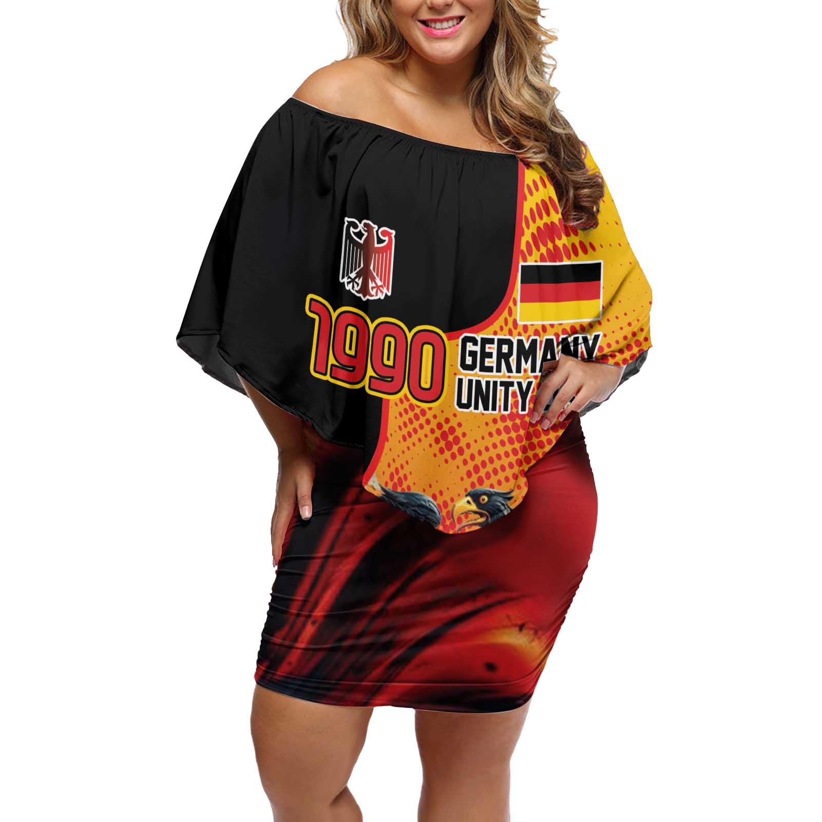 Personalized Germany Unity Day Off Shoulder Short Dress The Eagle With Berlin Wall - Wonder Print Shop