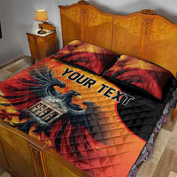Personalized quilt bed set with eagle and Berlin Wall graphic, red-yellow-black, 'Your Text'
