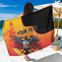 Personalized black sarong with eagle graphic and red-yellow gradient, custom text