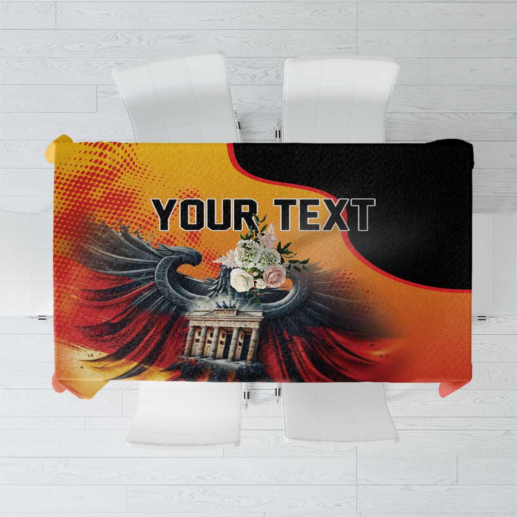 Personalized tablecloth with 'YOUR TEXT' on red and black eagle Berlin Wall design.