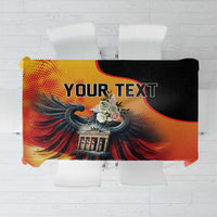 Personalized tablecloth with 'YOUR TEXT' on red and black eagle Berlin Wall design.