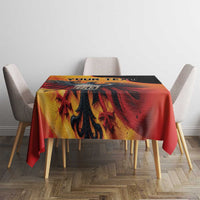 Personalized Germany unity day tablecloth with eagle and Berlin Wall graphic, red and black.