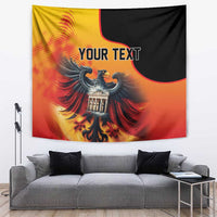 Personalized wall tapestry with eagle and Berlin Wall motif, 'YOUR TEXT', black-orange