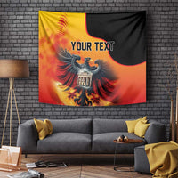 Personalized wall tapestry with large eagle over Berlin Wall, 'YOUR TEXT', orange-red