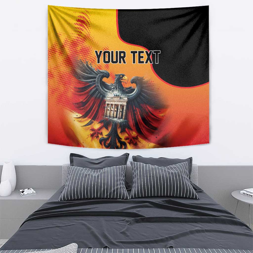 Personalized wall tapestry with eagle and Berlin Wall motif, 'YOUR TEXT', orange and yellow
