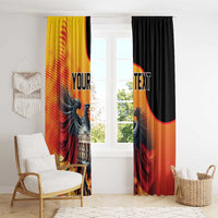 Custom window curtains with eagle artwork, black and yellow colors and “YOUR TEXT”