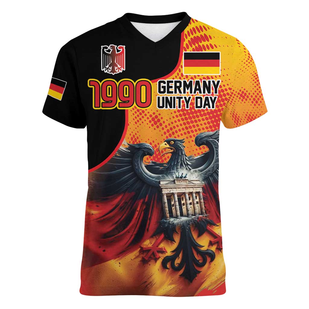 Personalized Germany Unity Day Women V-Neck T-Shirt The Eagle With Berlin Wall - Wonder Print Shop