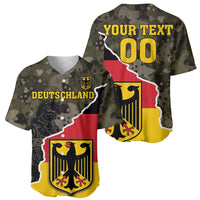 Camouflage baseball jersey set: DEUTSCHLAND crest front, YOUR TEXT 00 back, red white yellow