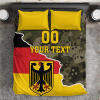 Germany 1990 bedding set with camo flag design, crest emblem, and yellow/gray/red pillows