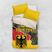 Germany 1990 bedding set flat view with camo flag print, crest emblem, and “YOUR TEXT”