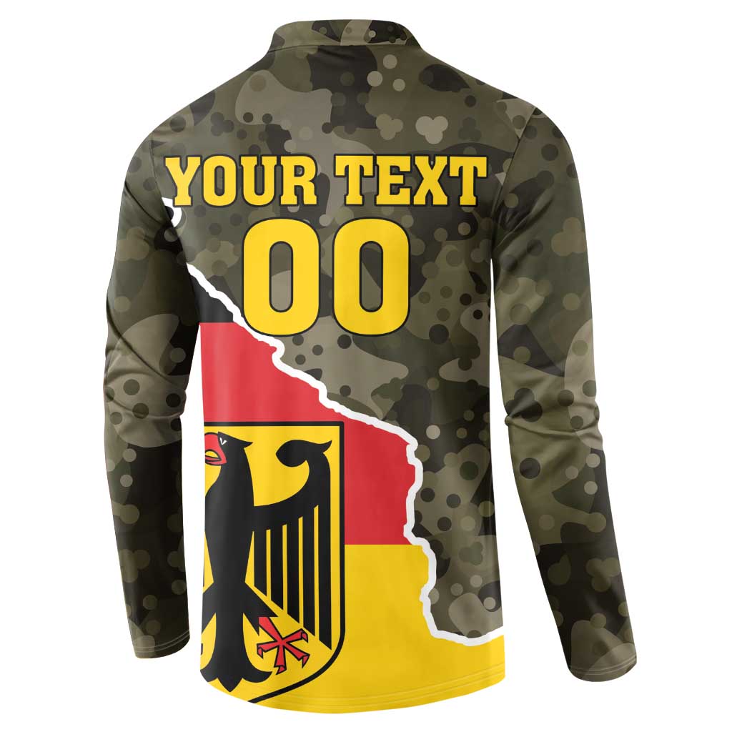 Camo button-up sweatshirt back print with YOUR TEXT 00 and coat of arms shield