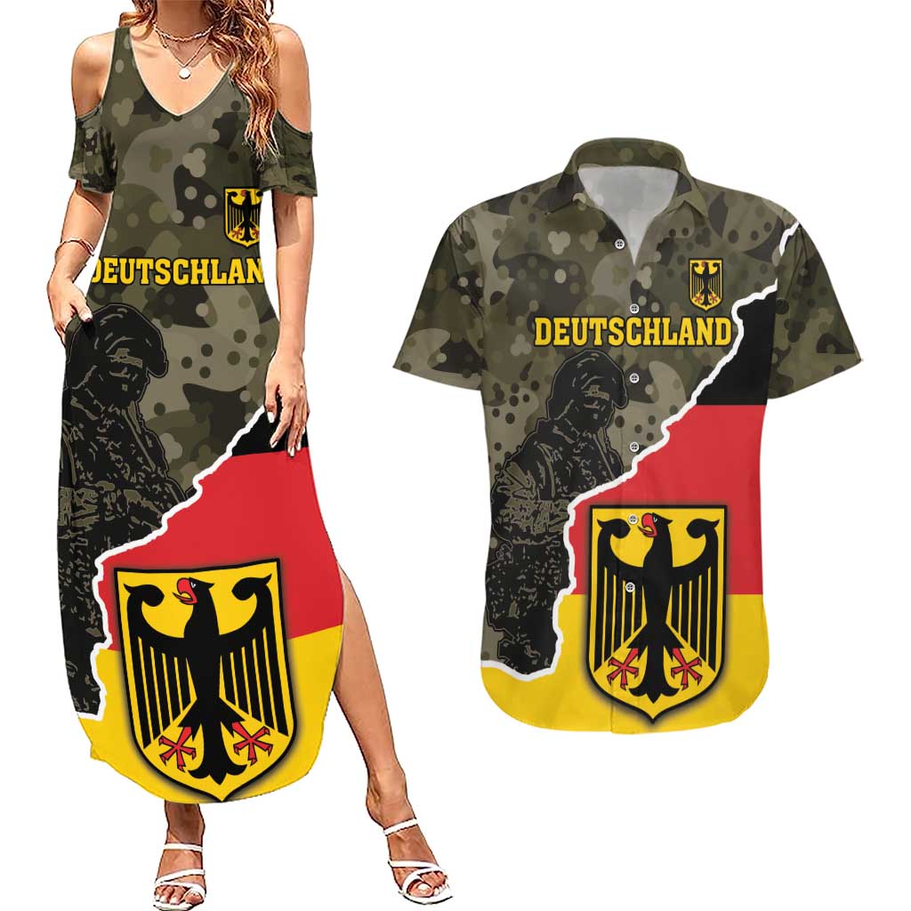 Custom Germany 1990 Couples Matching Summer Maxi Dress and Hawaiian Shirt Coat Of Arms With Camo Patterns - Wonder Print Shop