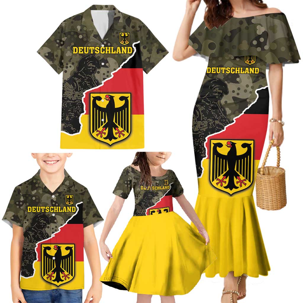 Custom Germany 1990 Family Matching Mermaid Dress and Hawaiian Shirt Coat Of Arms With Camo Patterns - Wonder Print Shop