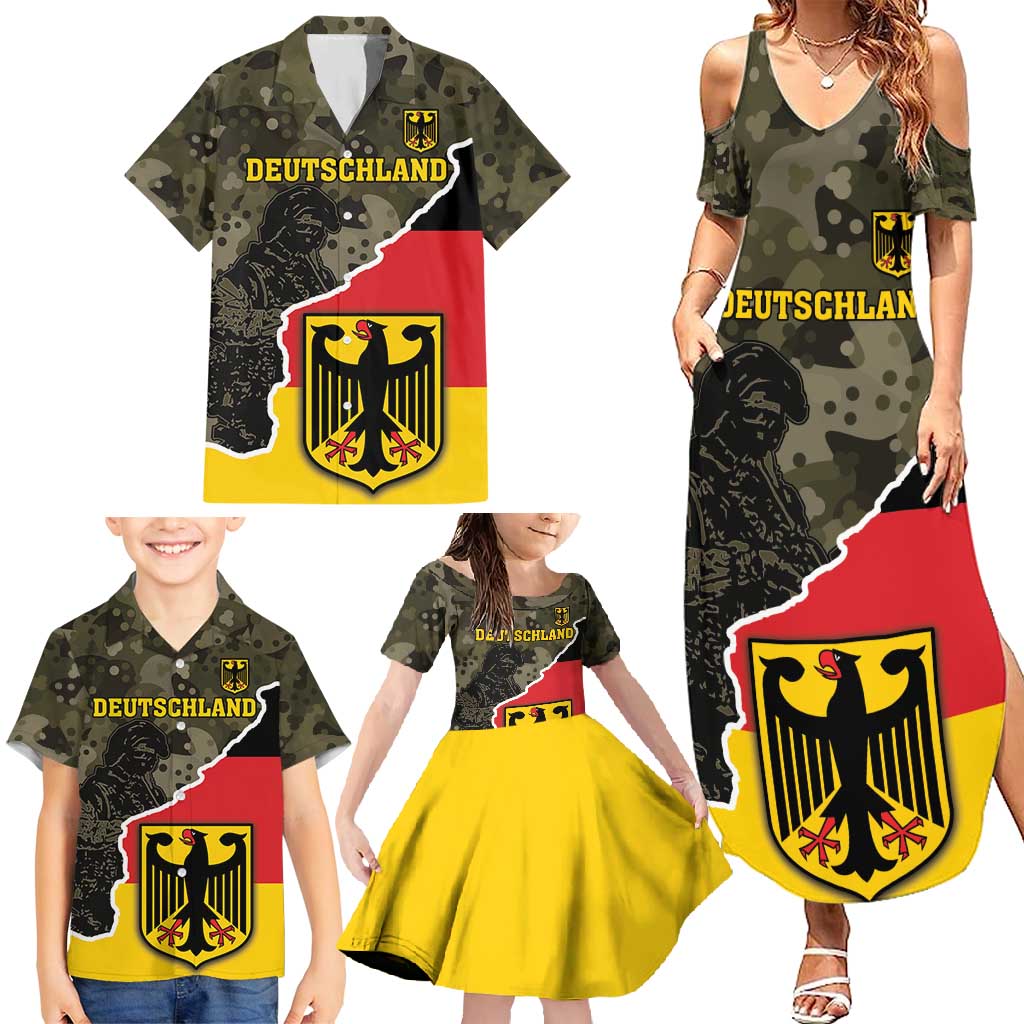 Custom Germany 1990 Family Matching Summer Maxi Dress and Hawaiian Shirt Coat Of Arms With Camo Patterns - Wonder Print Shop