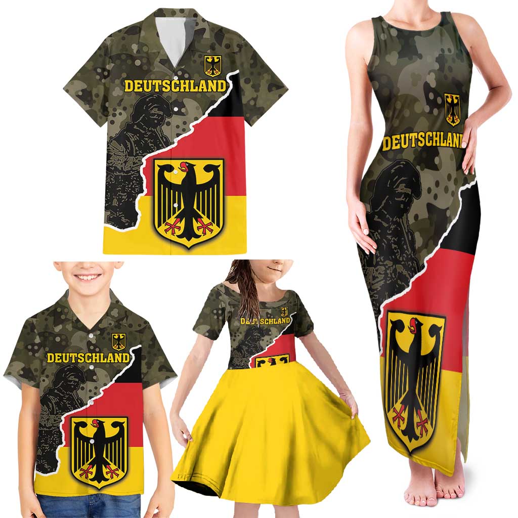 Custom Germany 1990 Family Matching Tank Maxi Dress and Hawaiian Shirt Coat Of Arms With Camo Patterns - Wonder Print Shop