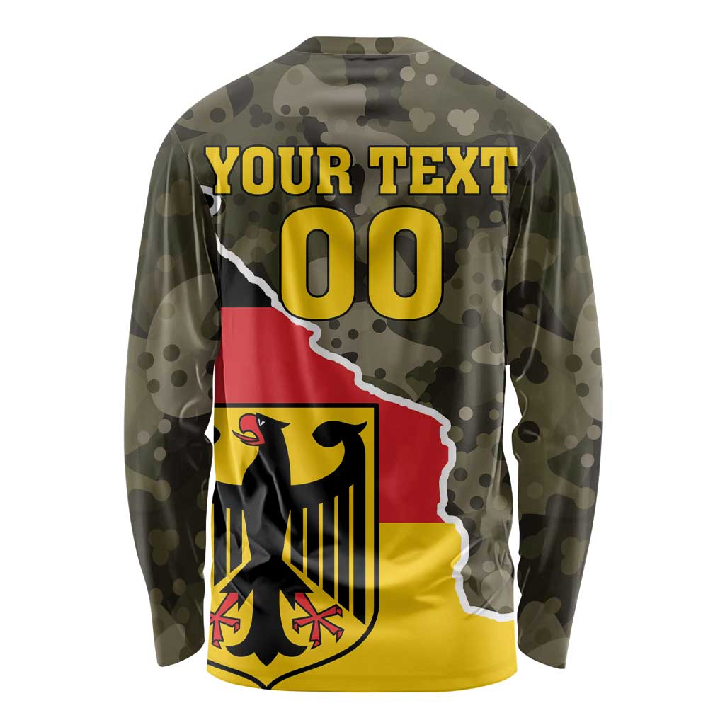 Long sleeve shirt with green camo, Germany flag and shield graphic, 'YOUR TEXT'