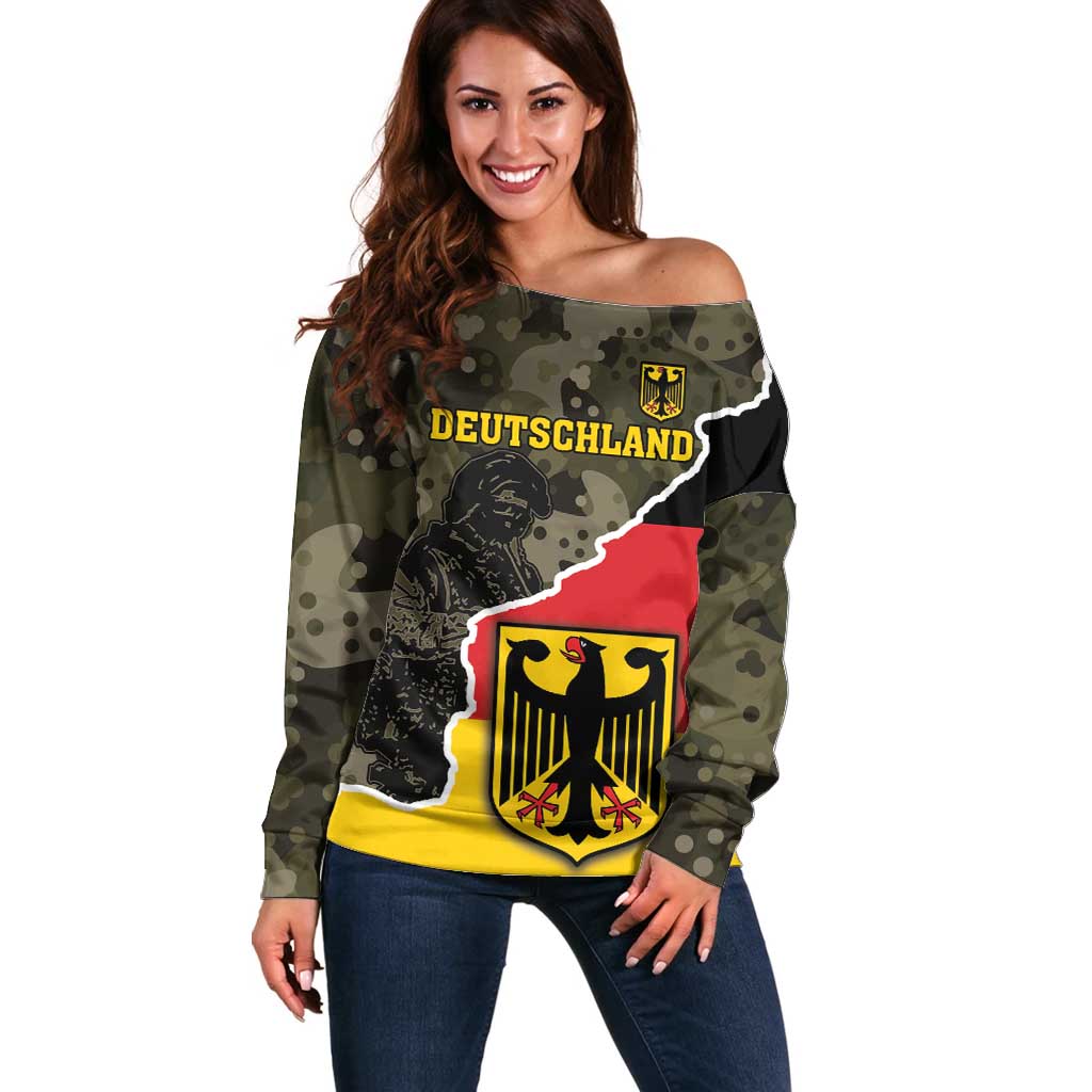 Custom Germany 1990 Off Shoulder Sweater Coat Of Arms With Camo Patterns - Wonder Print Shop