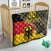 Personalized Germany quilt blanket for kids, camo with red/yellow and crest, 'YOUR TEXT'.