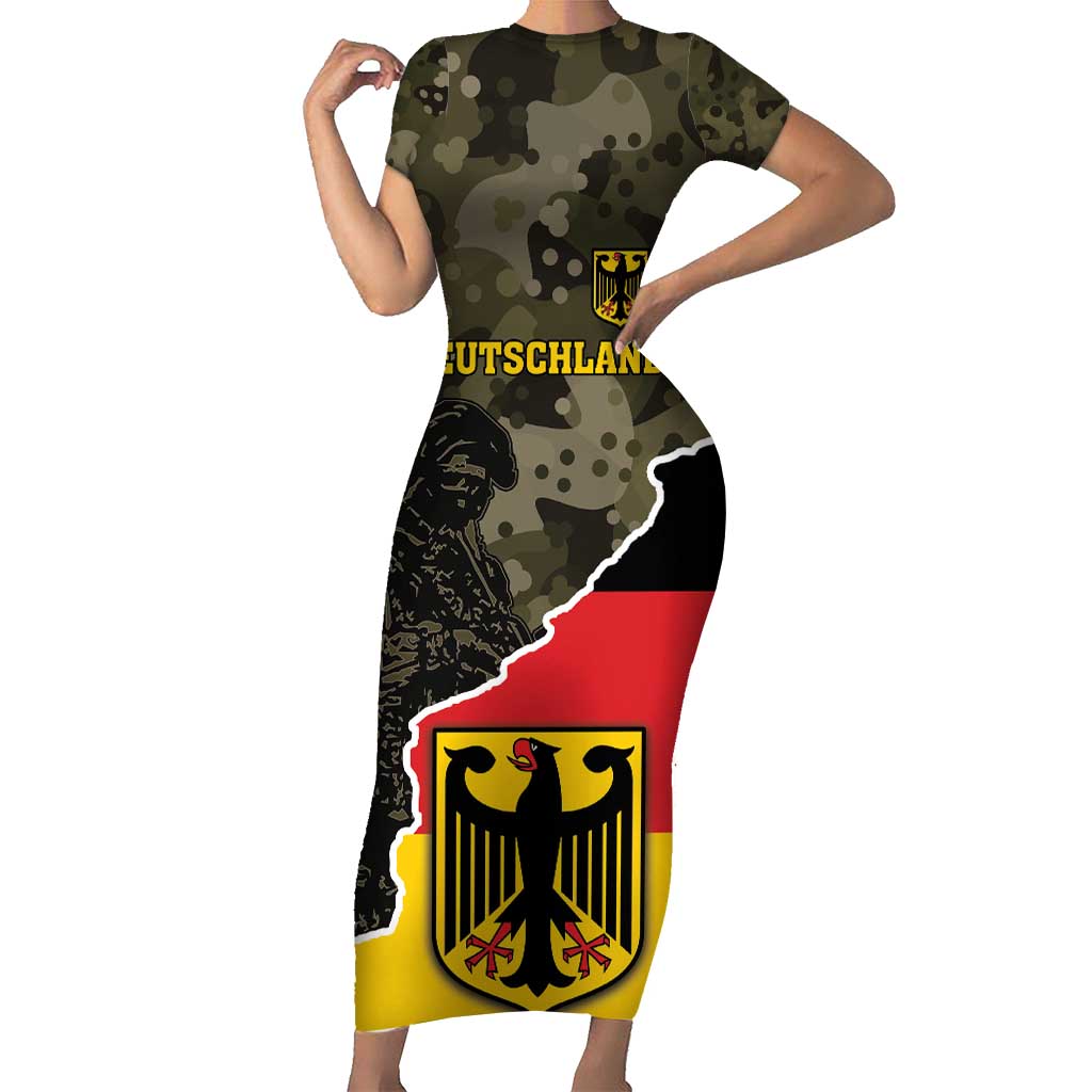 Custom Germany 1990 Short Sleeve Bodycon Dress Coat Of Arms With Camo Patterns - Wonder Print Shop