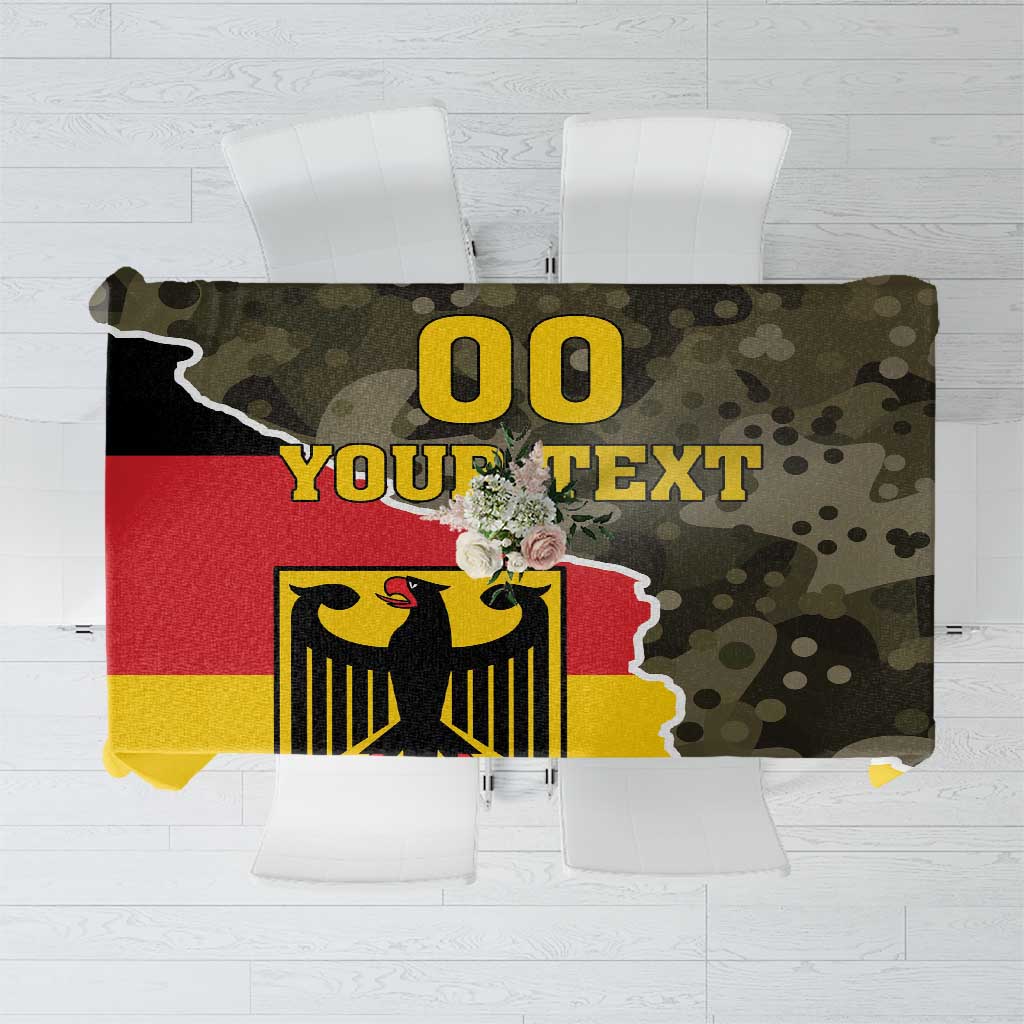 Rectangular tablecloth with German coat-of-arms design and camouflage pattern in dark tones
