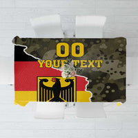 Rectangular tablecloth with German coat-of-arms design and camouflage pattern in dark tones