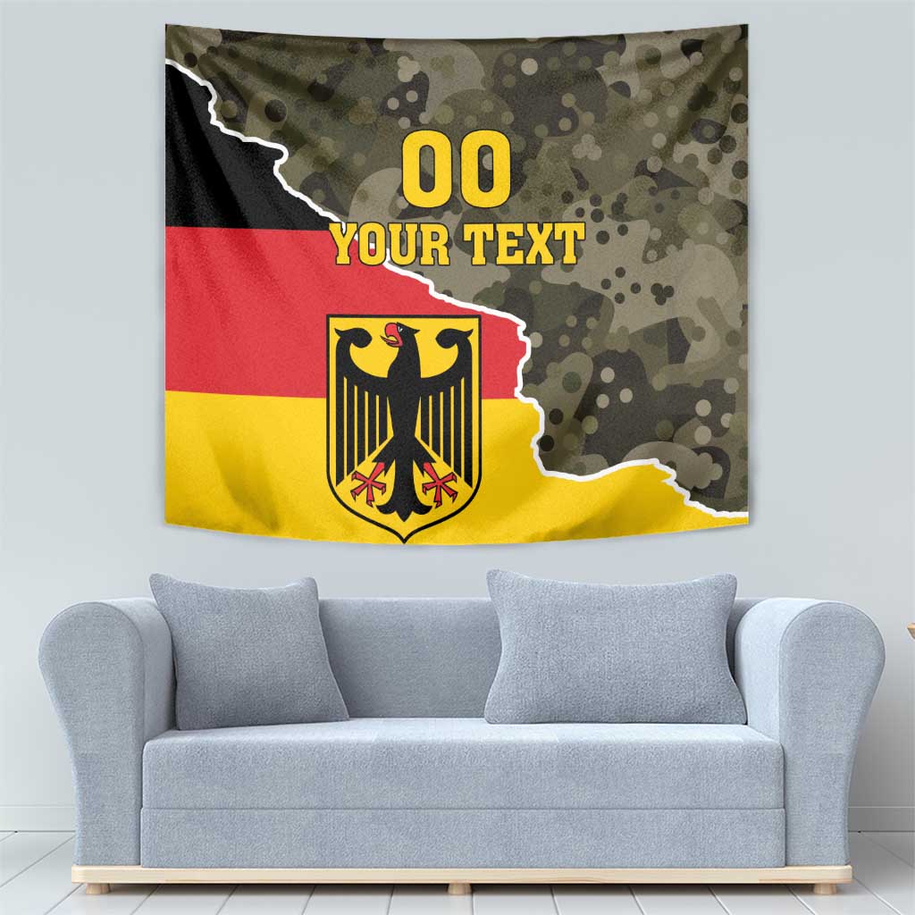 Germany camouflage tapestry with coat of arms emblem and '00 YOUR TEXT' heading