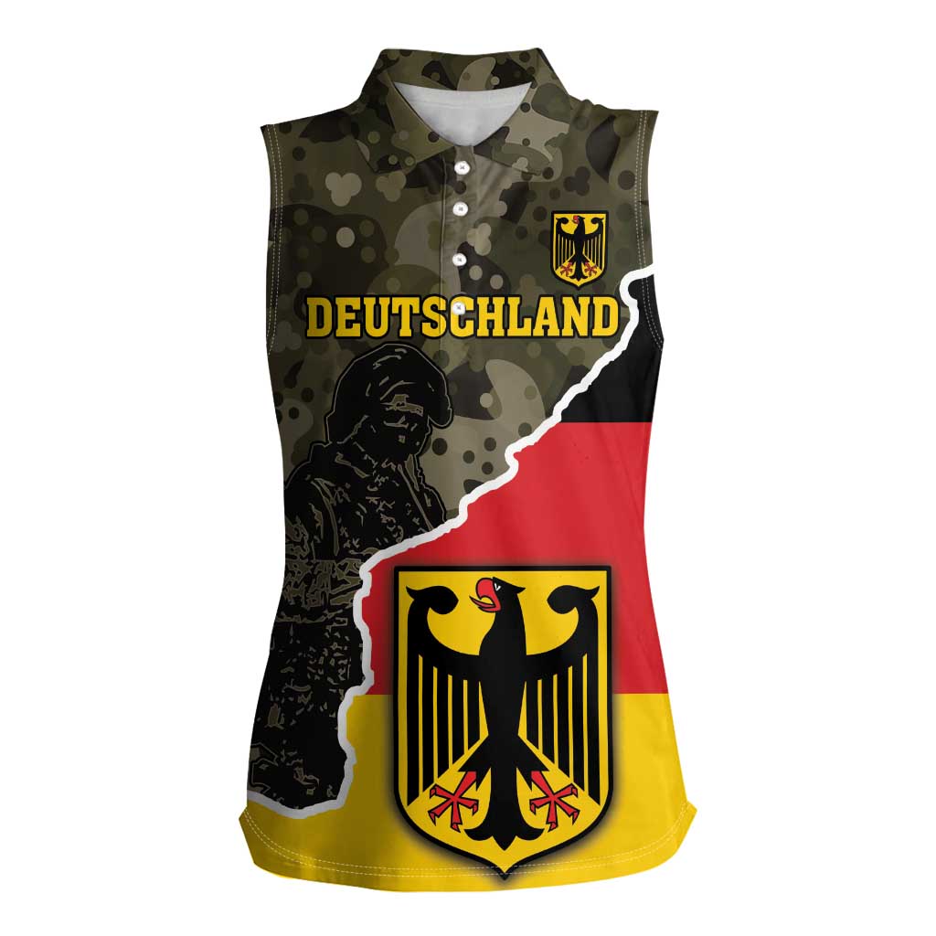 Custom Germany 1990 Women Sleeveless Polo Shirt Coat Of Arms With Camo Patterns - Wonder Print Shop