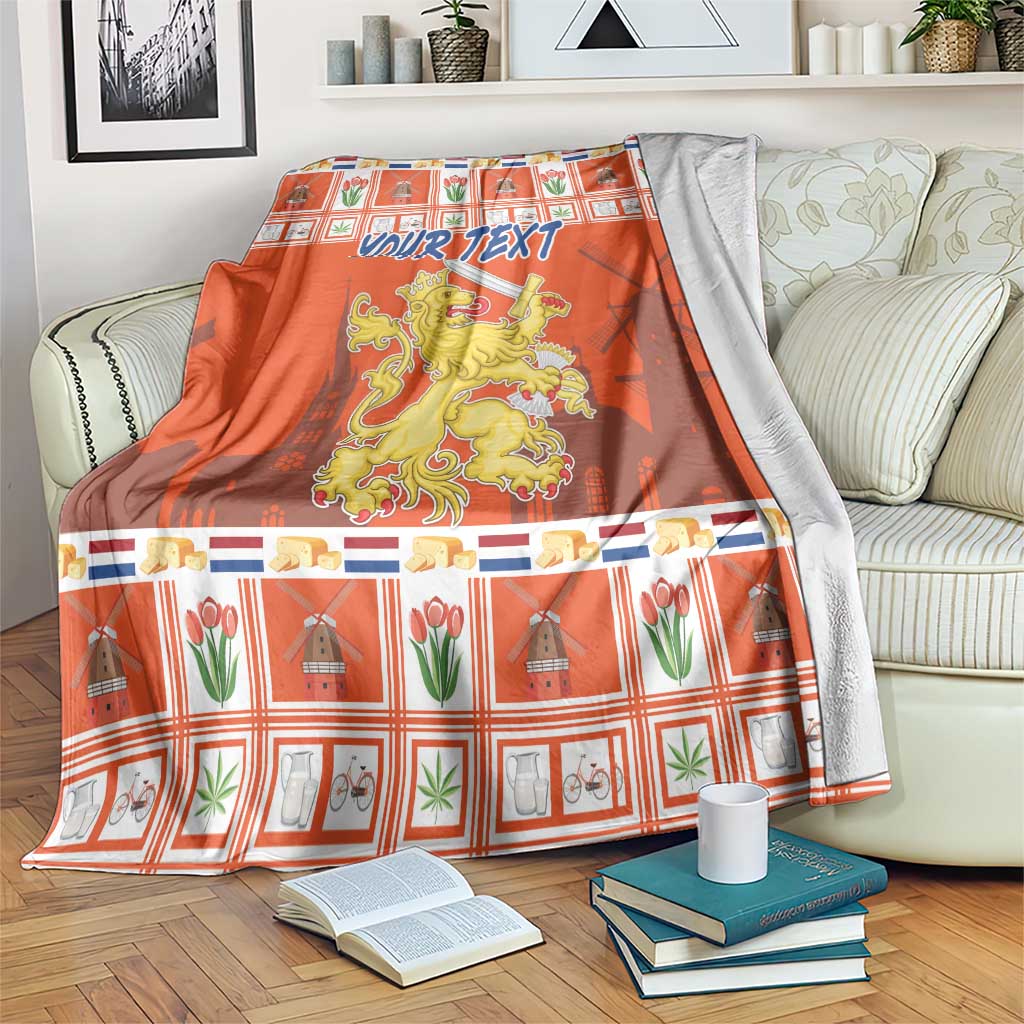 Orange personalized Christmas blanket coat with lion crest and plaid pattern, 'YOUR TEXT'