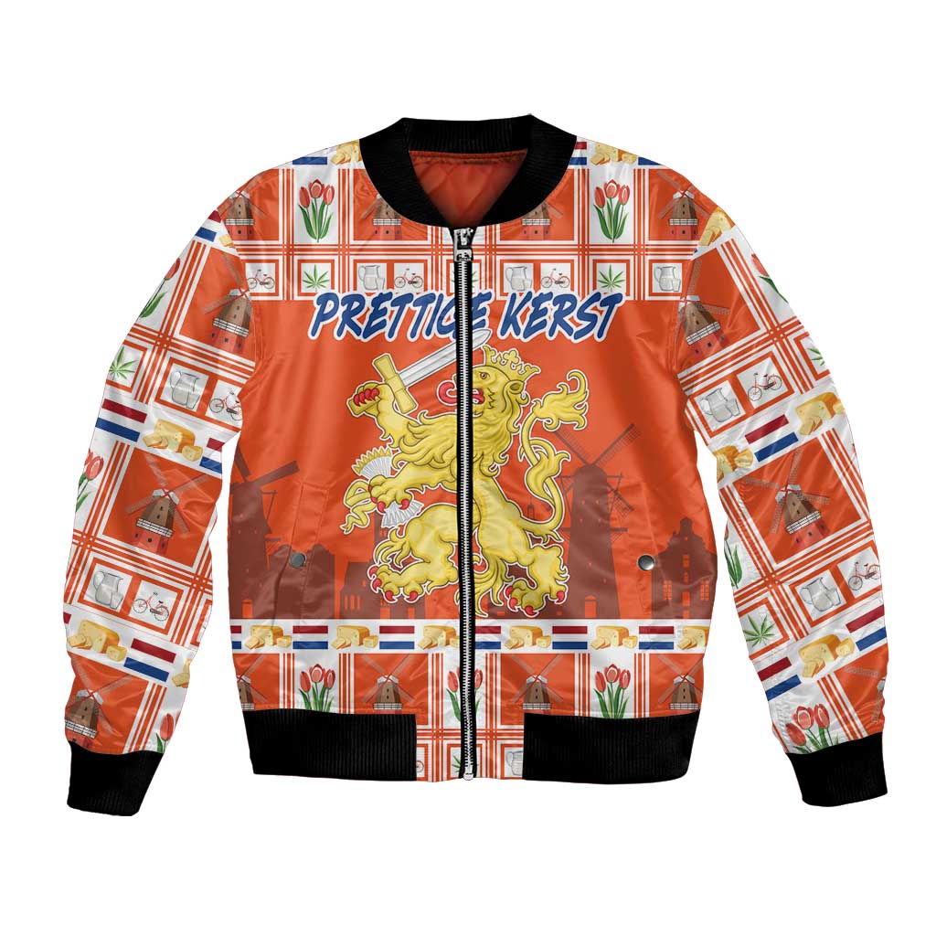 Personalized Netherlands Christmas Bomber Jacket Coat Of Arms - Prettige Kerst - Wonder Print Shop