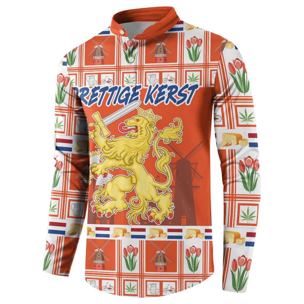 Orange Christmas sweatshirt, front view, with Netherlands coat-of-arms and 'Prettige Kerst'