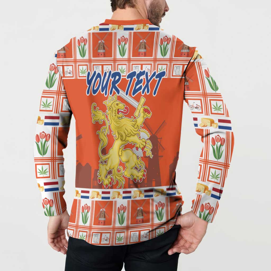 Orange Christmas sweatshirt with Netherlands coat-of-arms and 'YOUR TEXT' on the back