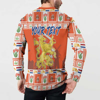 Orange Christmas sweatshirt with Netherlands coat-of-arms and 'YOUR TEXT' on the back