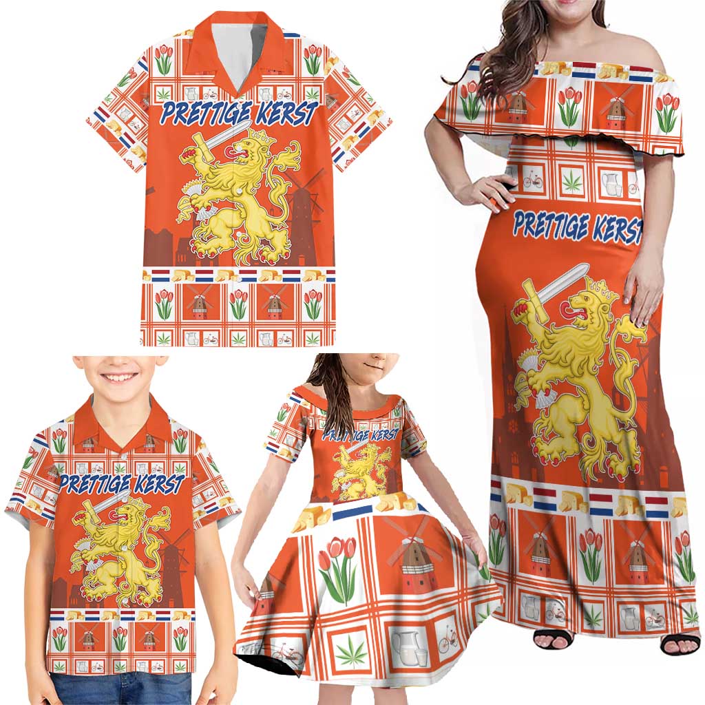 Personalized Netherlands Christmas Family Matching Off Shoulder Maxi Dress and Hawaiian Shirt Coat Of Arms - Prettige Kerst - Wonder Print Shop