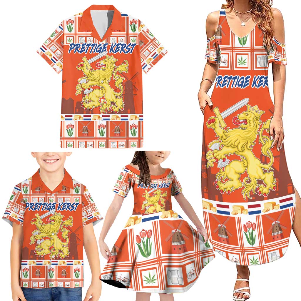 Personalized Netherlands Christmas Family Matching Summer Maxi Dress and Hawaiian Shirt Coat Of Arms - Prettige Kerst - Wonder Print Shop