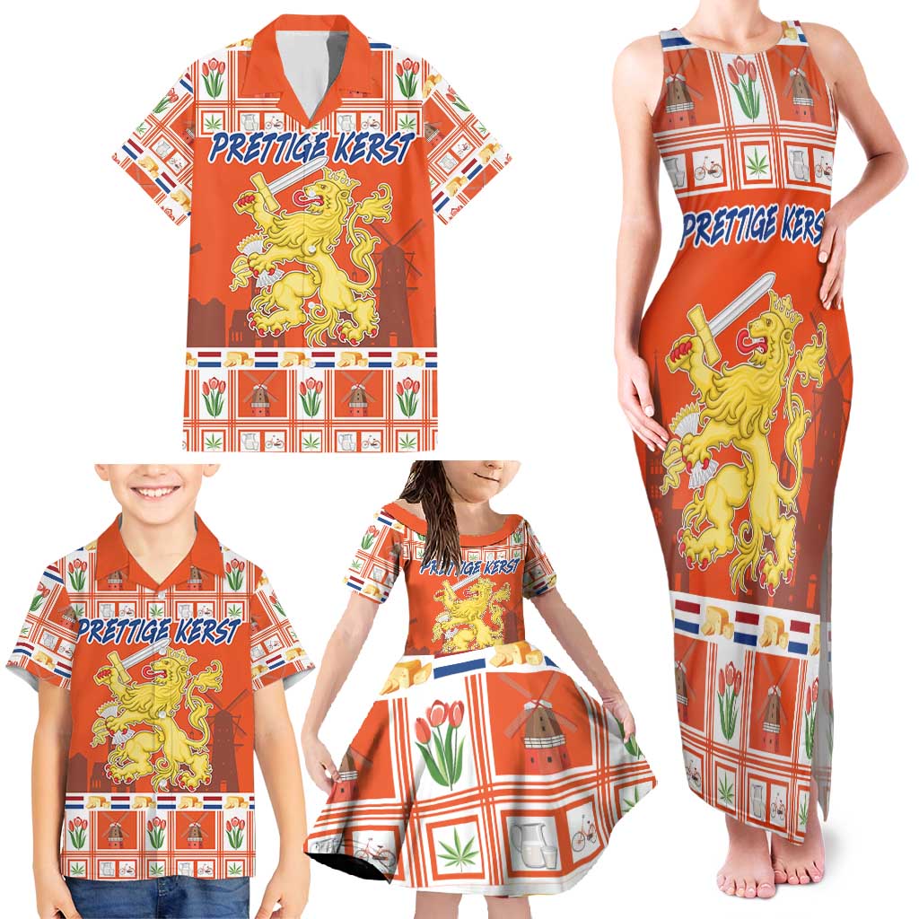 Personalized Netherlands Christmas Family Matching Tank Maxi Dress and Hawaiian Shirt Coat Of Arms - Prettige Kerst - Wonder Print Shop