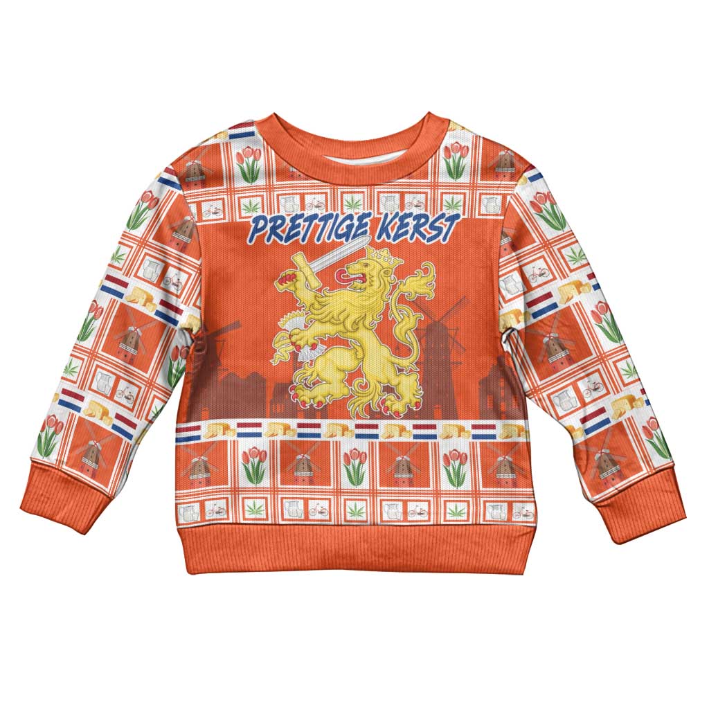 Personalized Netherlands Christmas Kid Ugly Christmas Sweater Coat Of Arms - Prettige Kerst - Wonder Print Shop