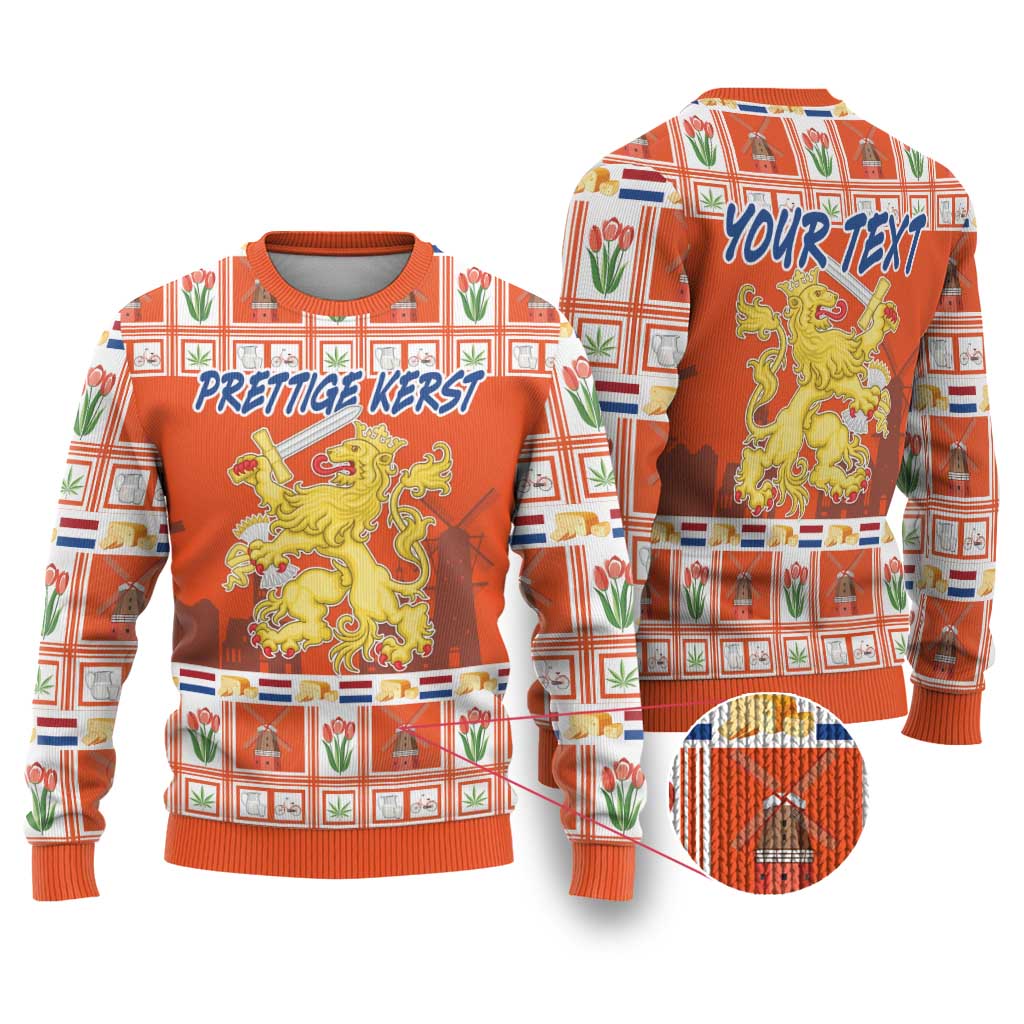 Personalized Netherlands Christmas Ugly Christmas Sweater Coat Of Arms - Prettige Kerst