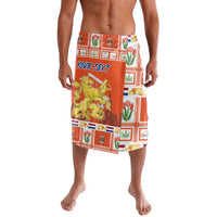 Orange Christmas lavalava wrap skirt with plaid, tulips, windmill, lion crest and custom text