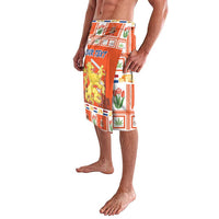 Orange Christmas lavalava wrap skirt with plaid grid, tulips, windmills, lion crest panel