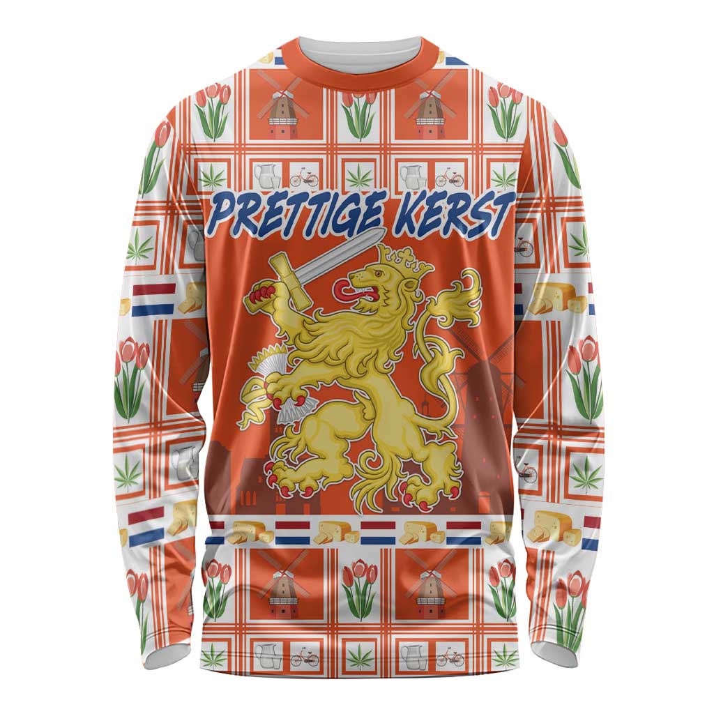 Personalized Netherlands Christmas Long Sleeve Shirt Coat Of Arms - Prettige Kerst - Wonder Print Shop