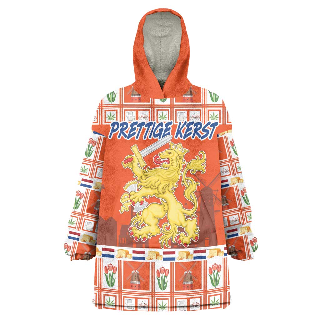 Personalized Netherlands Christmas Wearable Blanket Hoodie Coat Of Arms - Prettige Kerst