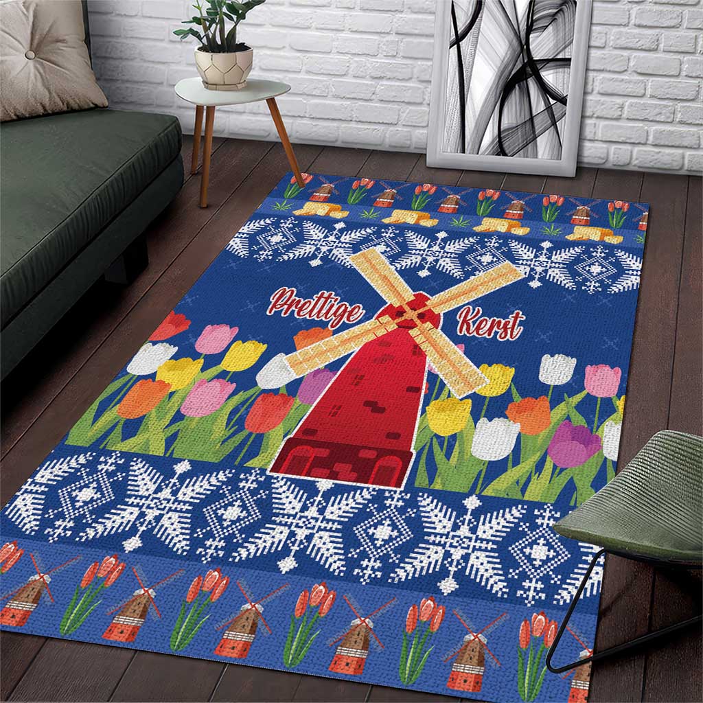 Netherlands Christmas Area Rug Windmills With Tulip Flowers - Wonder Print Shop