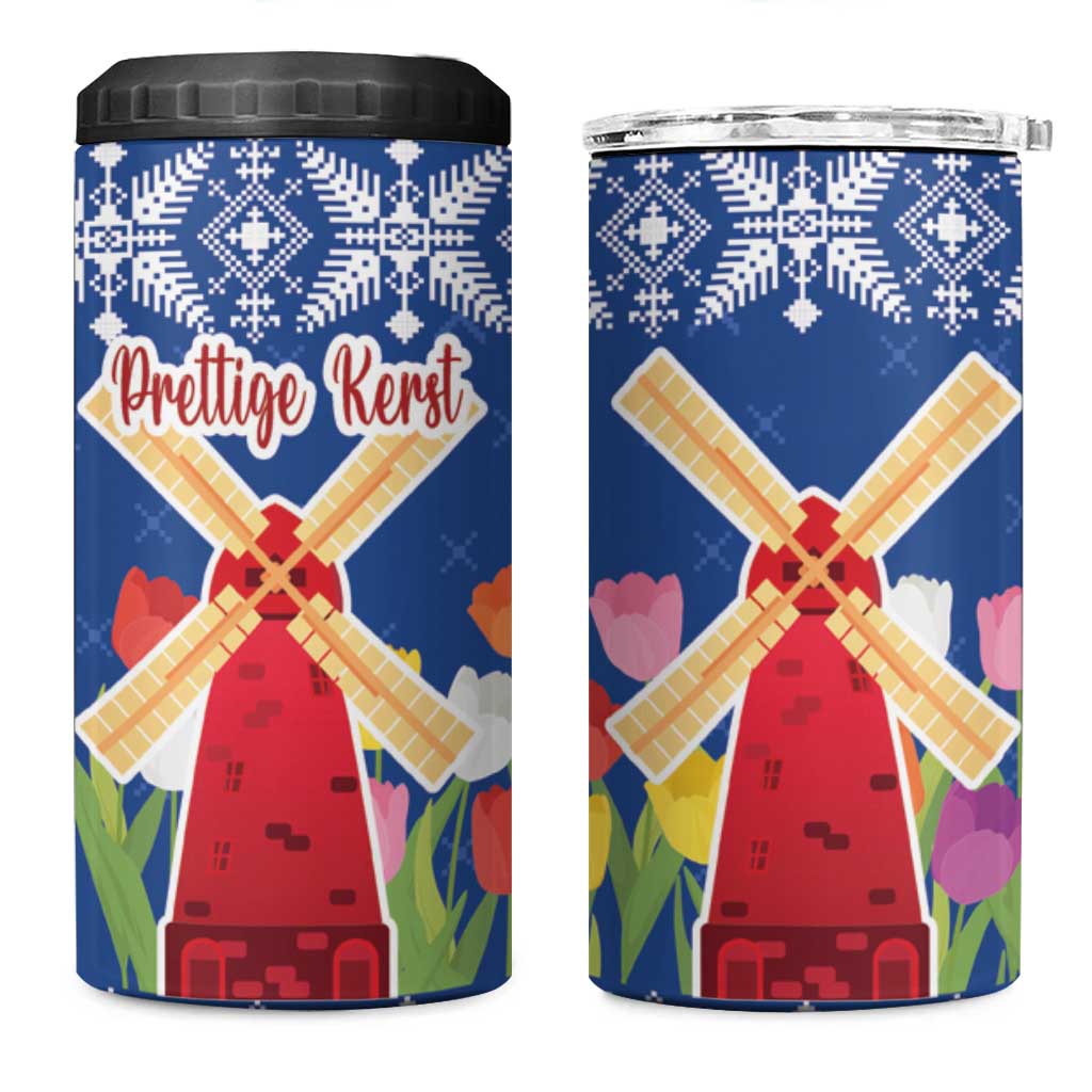 Netherlands Christmas 4 in 1 Can Cooler Tumbler Windmills With Tulip Flowers - Wonder Print Shop