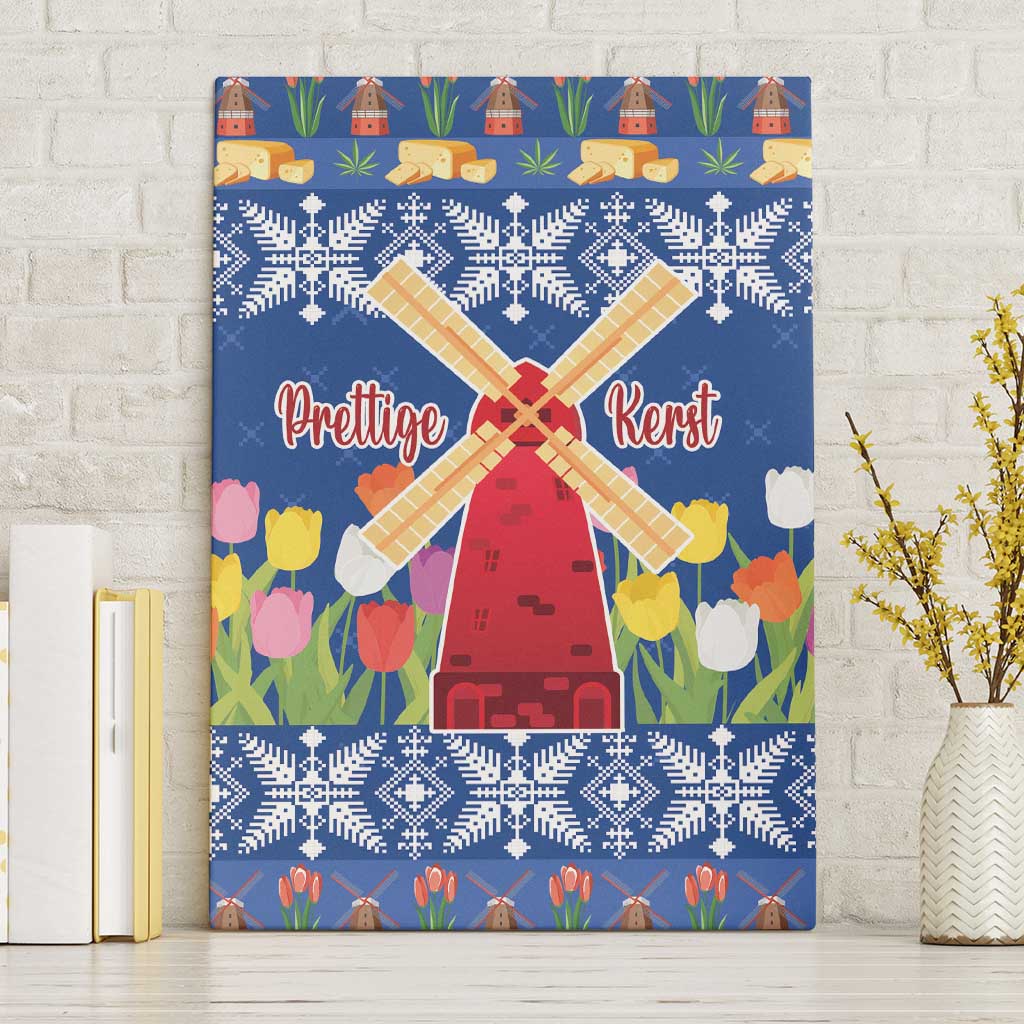 Netherlands Christmas Canvas Wall Art Windmills With Tulip Flowers - Wonder Print Shop