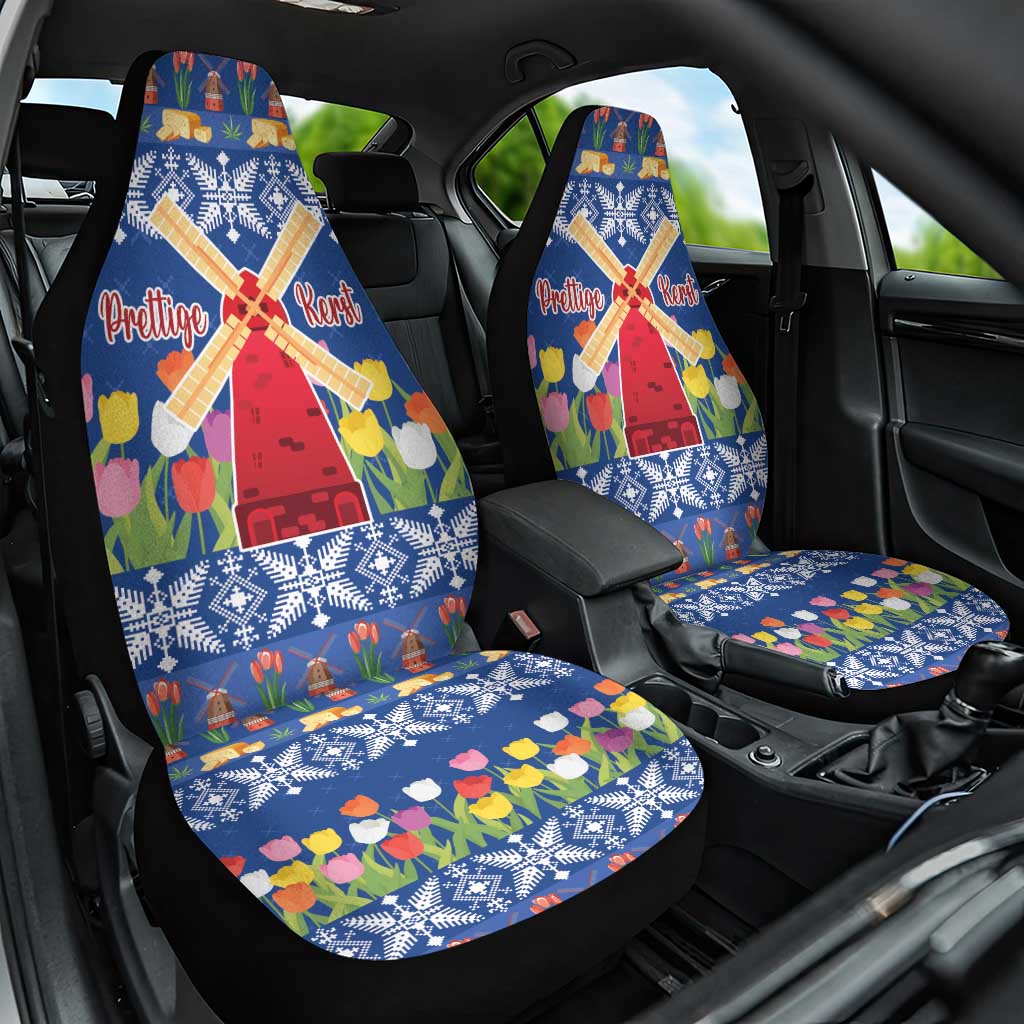 Netherlands Christmas Car Seat Cover Windmills With Tulip Flowers - Wonder Print Shop