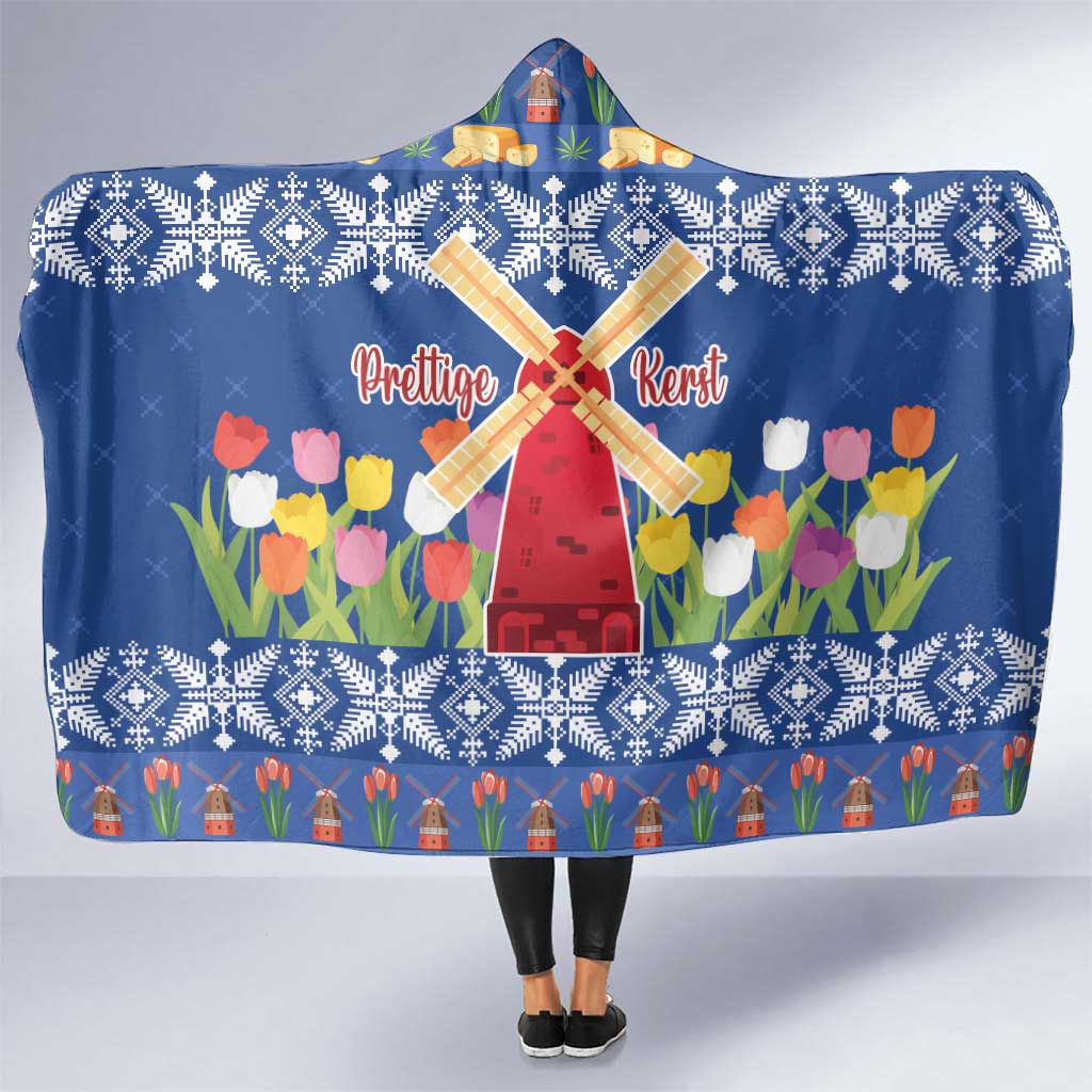 Netherlands Christmas Hooded Blanket Windmills With Tulip Flowers