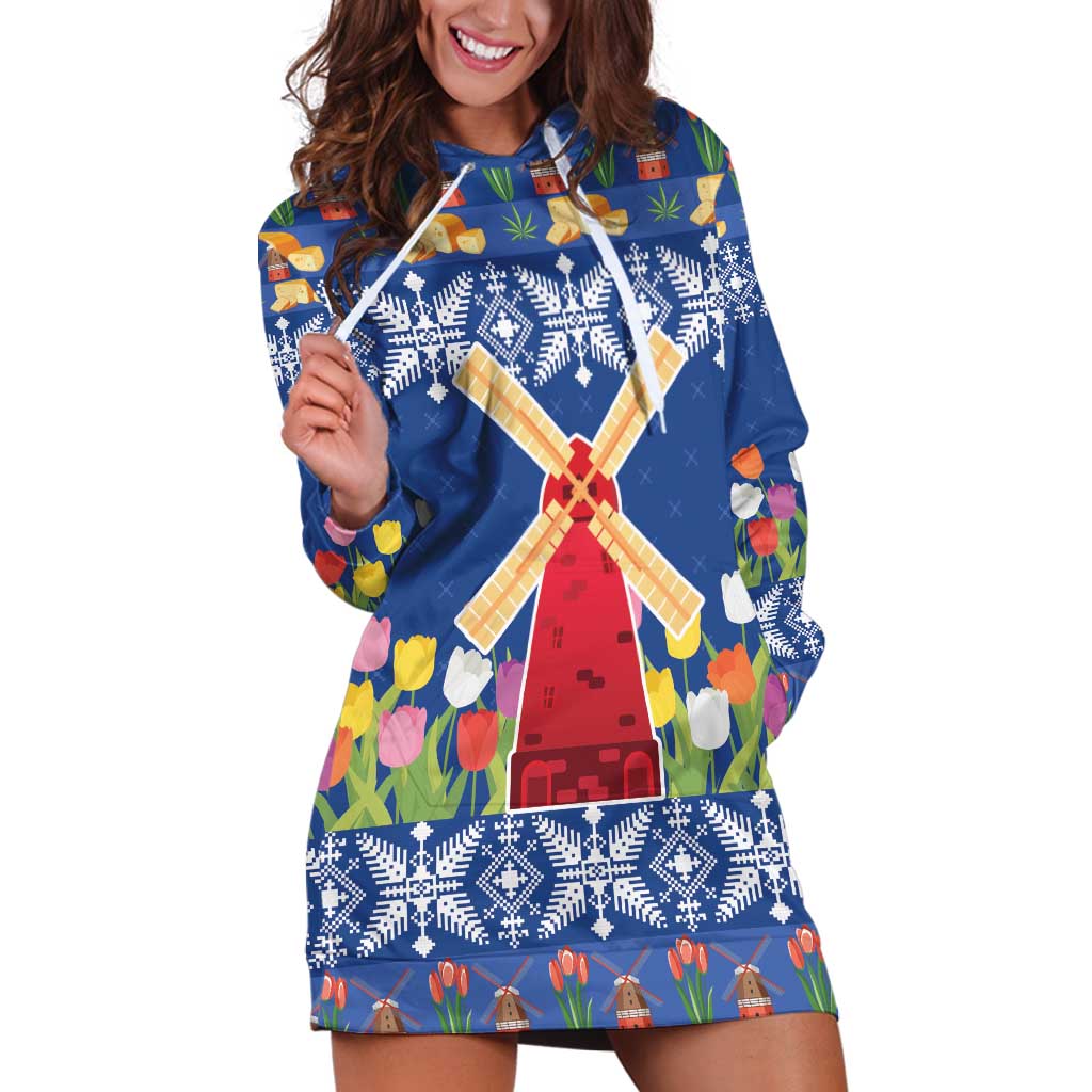 Netherlands Christmas Hoodie Dress Windmills With Tulip Flowers