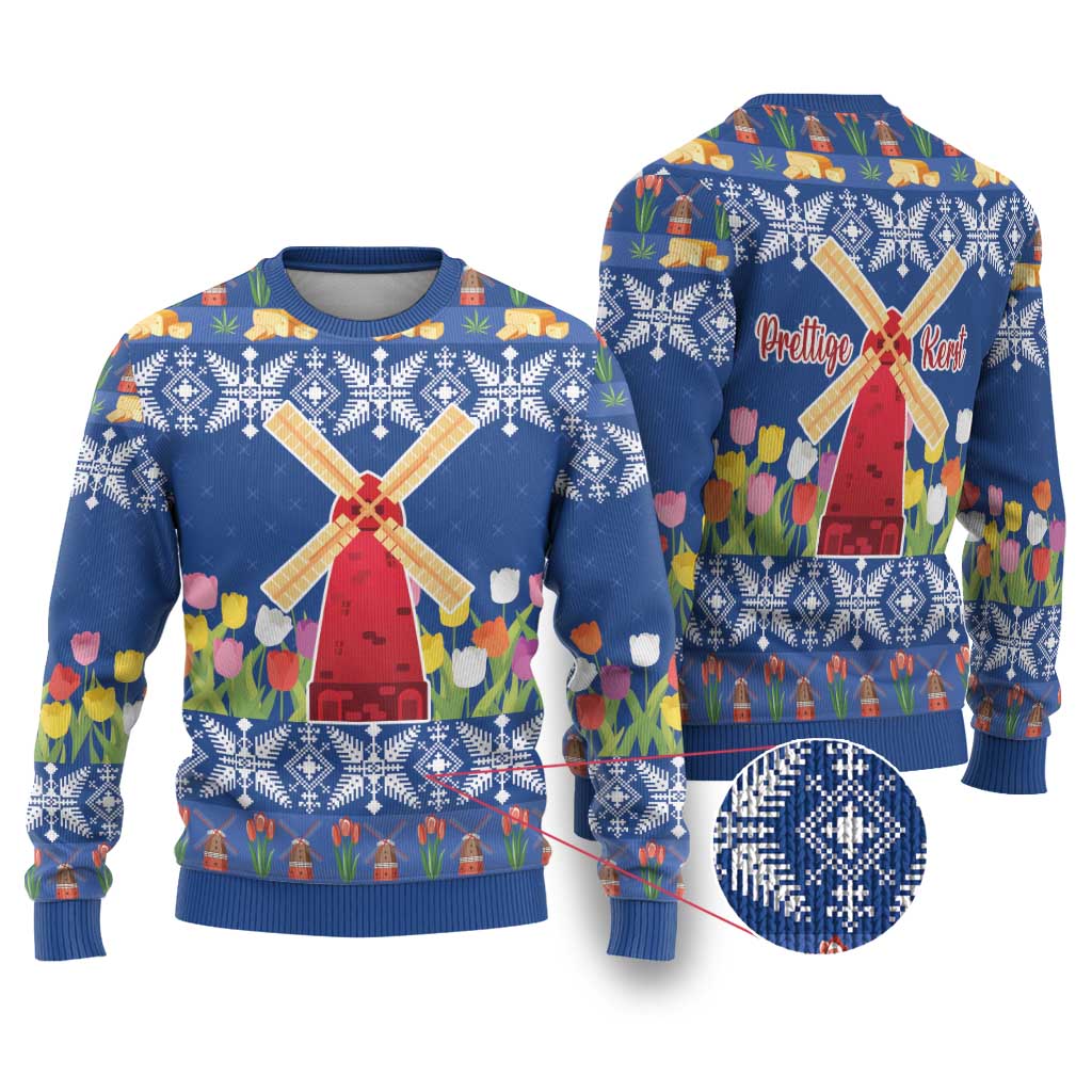 Netherlands Christmas Ugly Christmas Sweater Windmills With Tulip Flowers - Wonder Print Shop